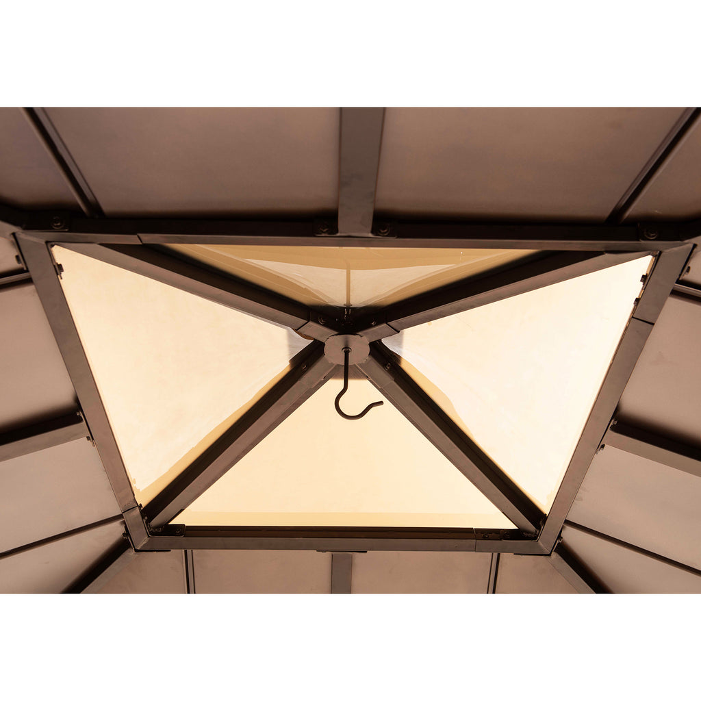 RAPI 273cm x 273cm Cedar Framed Gazebo with Brown Steel and Polycarbonate Hip Roof - inside roof