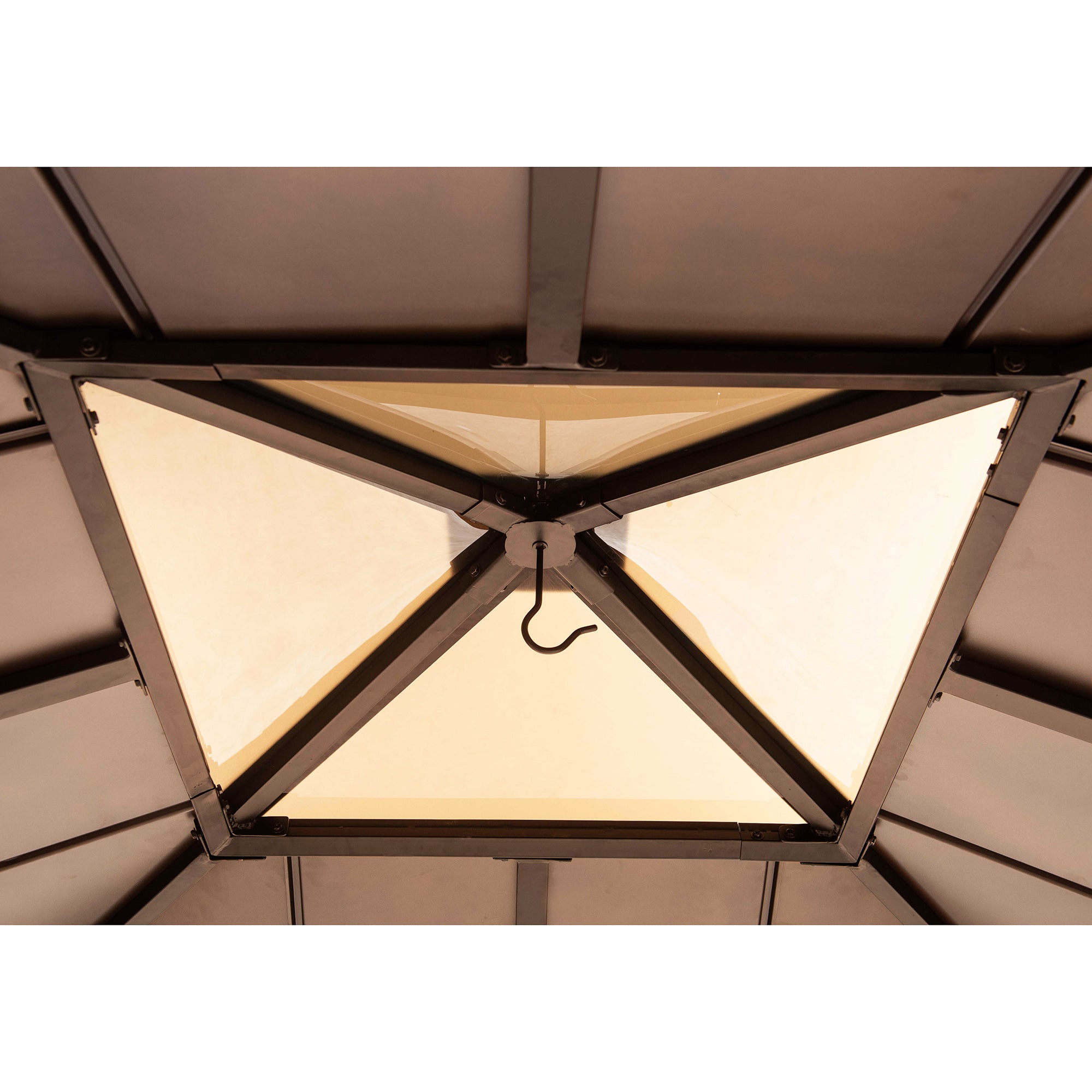RAPI 273cm x 273cm Cedar Framed Gazebo with Brown Steel and Polycarbonate Hip Roof - inside roof