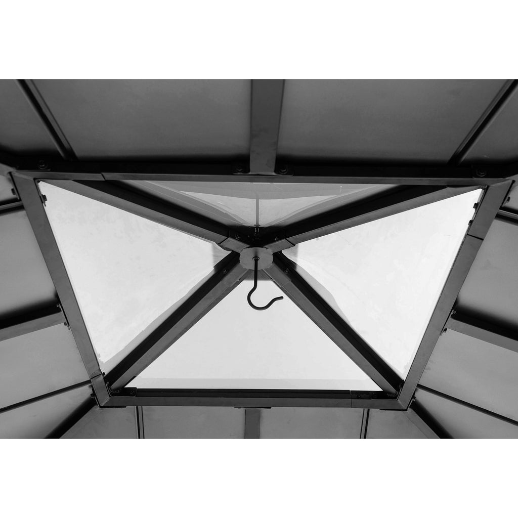 RAPI 273cm x 273cm Cedar Framed Gazebo with Anthracite Steel and Polycarbonate Hip Roof - inside roof