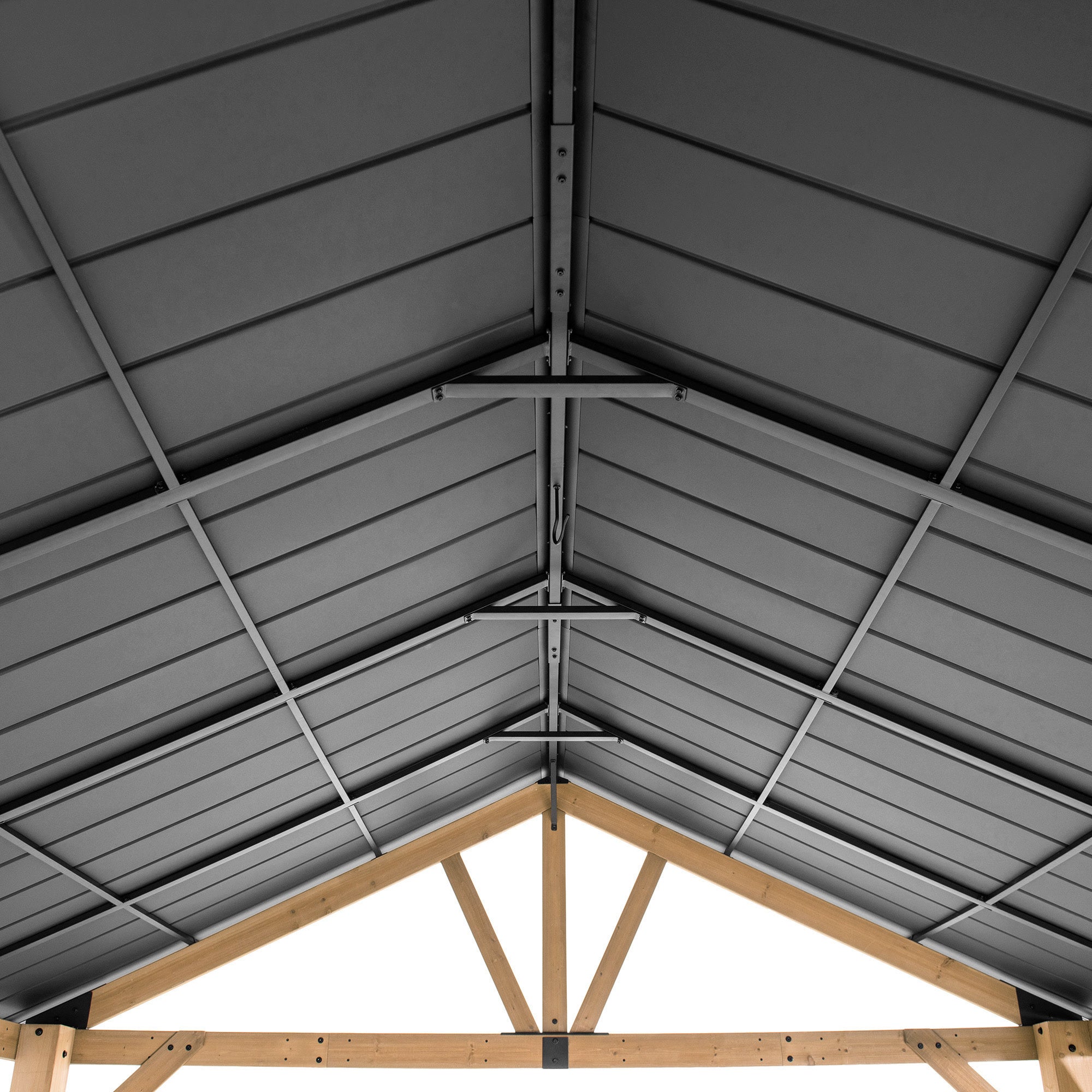 TÖDI 336cm x 400cm Cedar Framed Gazebo with Anthracite Steel Gable Hardtop - inside roof