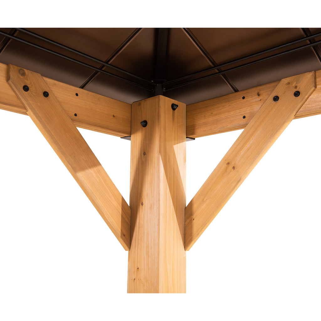RAPI 273cm x 273cm Cedar Framed Gazebo with Brown Steel and Polycarbonate Hip Roof - inside corner
