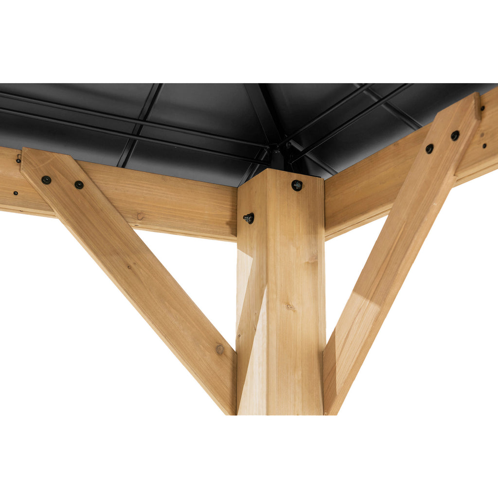 PIRIN 336cm x 336cm Cedar Framed Gazebo with Anthracite Gray Steel and Polycarbonate Hip Roof - inside corner