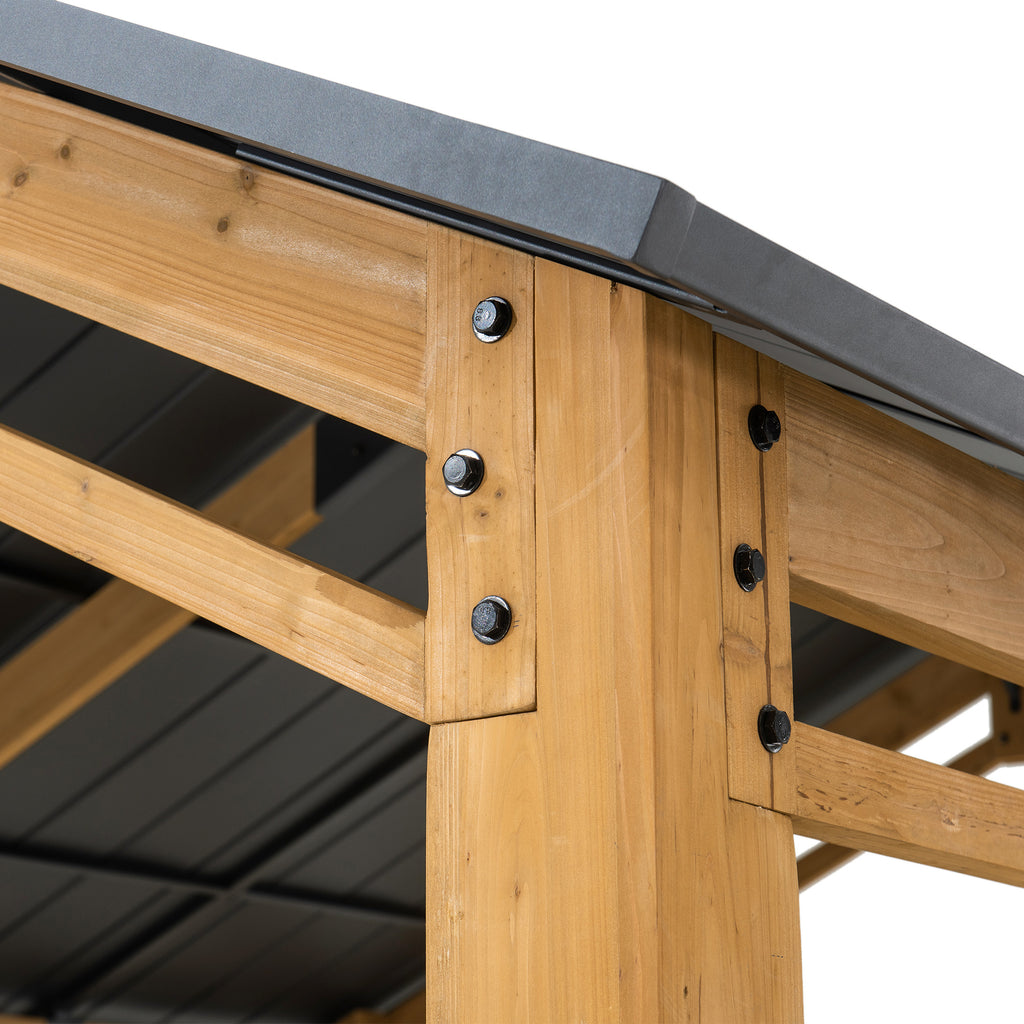 KORAB 335cm x 400cm Cedar Wood Carport with Anthracite Steel Roof - gazebo per auto