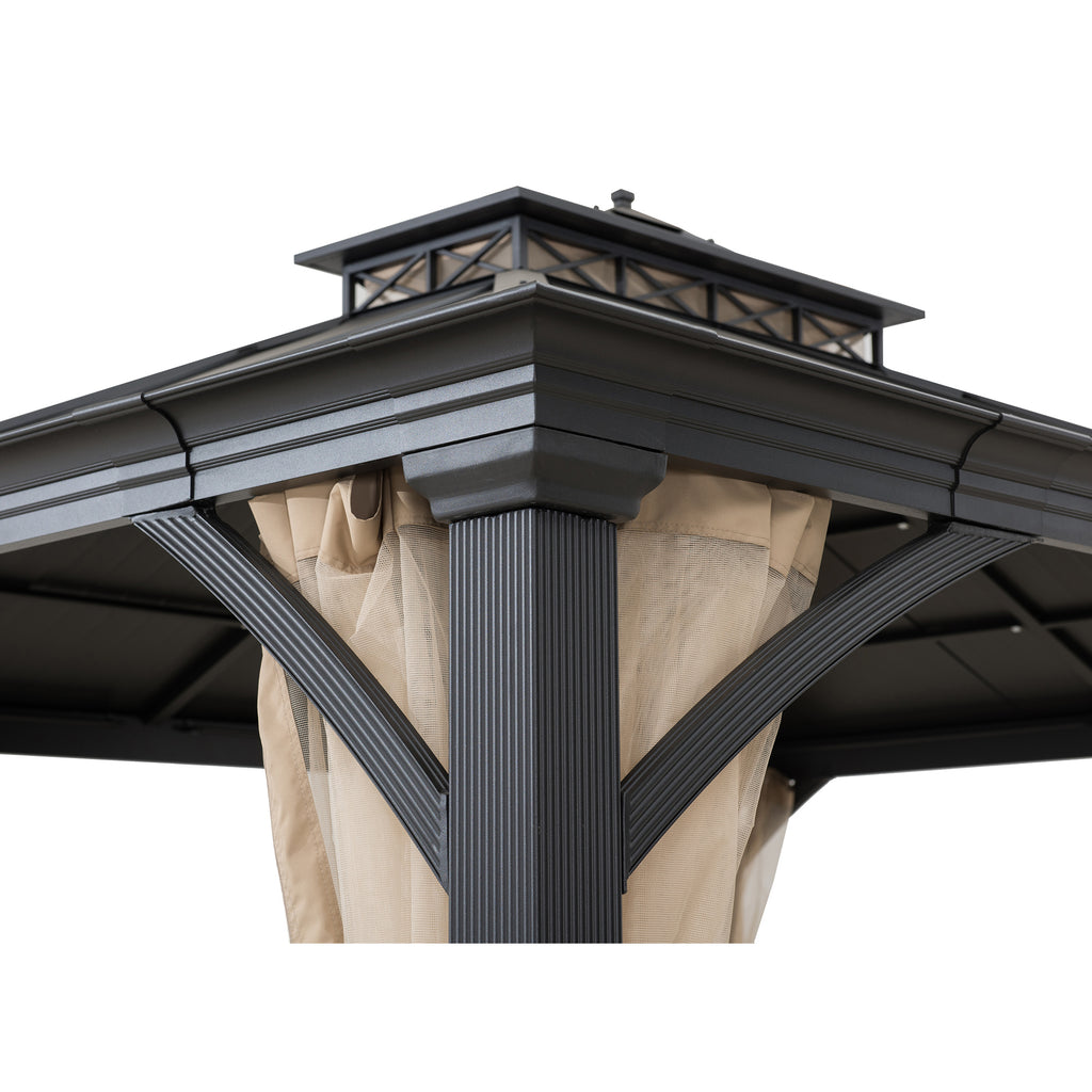 TORRE 385cm x 324cm Black 2-Tier Aluminium Hardtop Gazebo