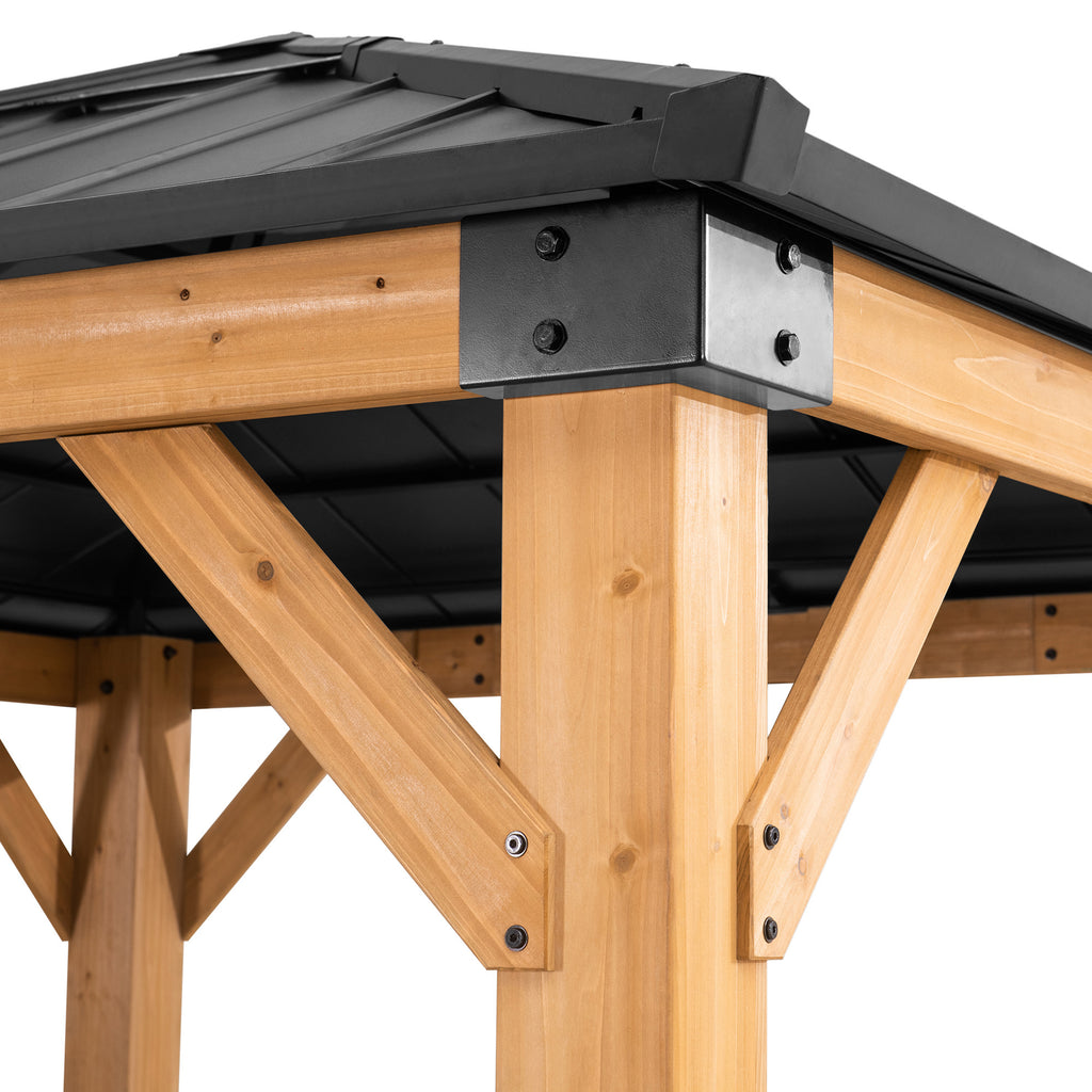 RAPI 273cm x 273cm Cedar Framed Gazebo with Gray Steel and Polycarbonate Hip Roof