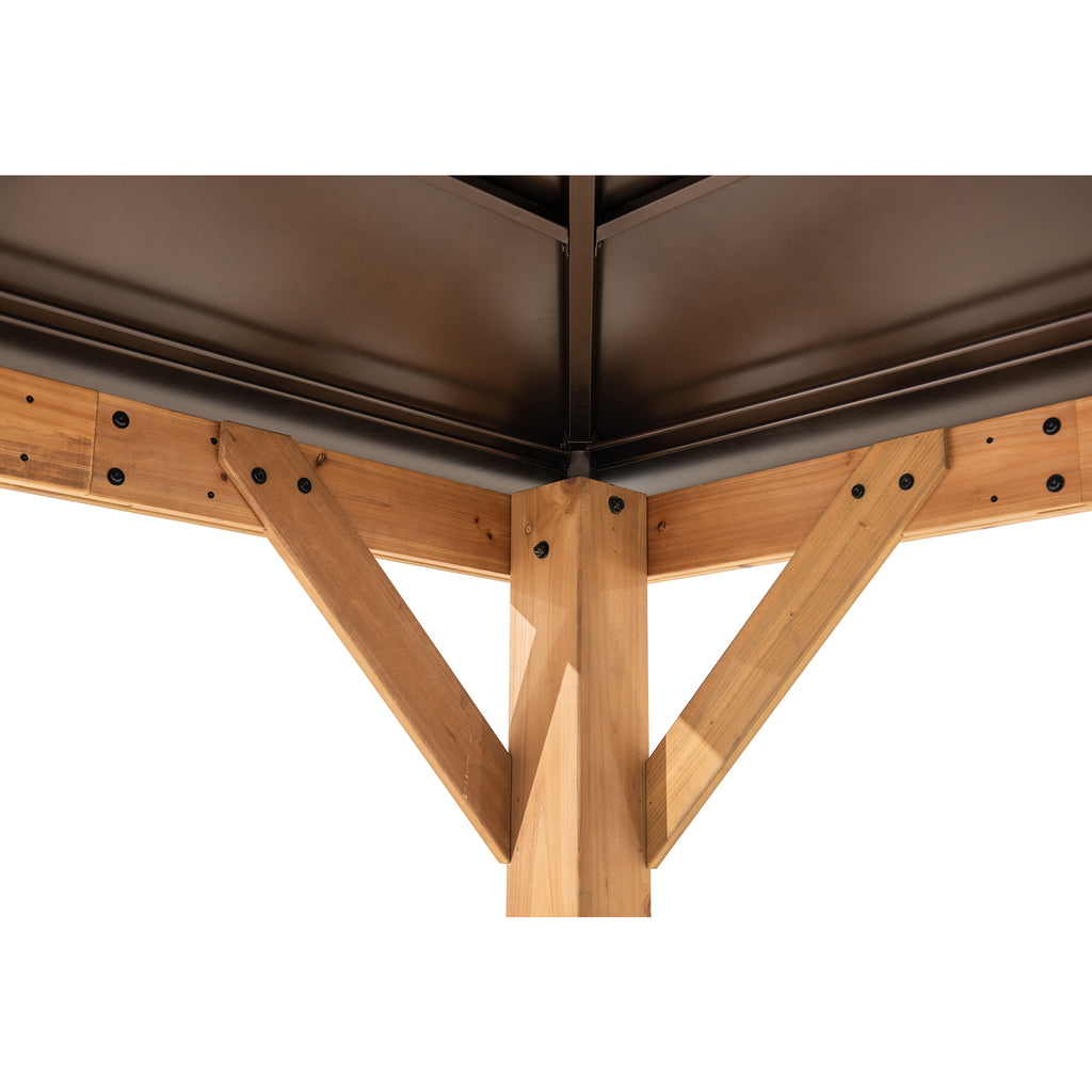 PAPS 335cm x 335cm Cedar Framed Gazebo with Brown Steel 2-tier Hip Roof