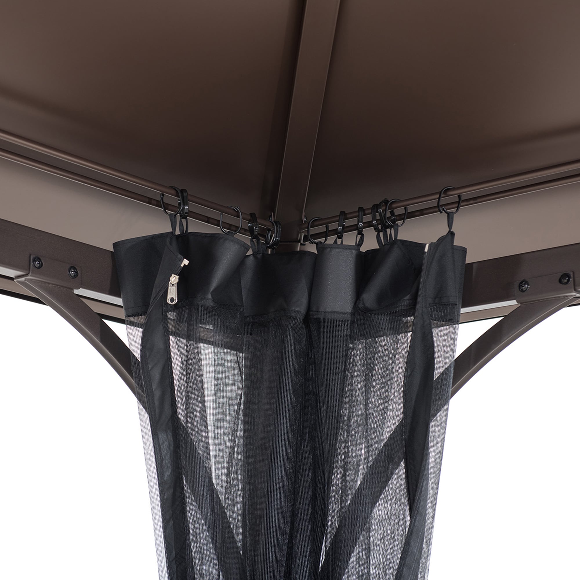 KALDI 366cm x 307cm Black and Brown Steel Gazebo with 2-tier Ventilated Hardtop - inside corner