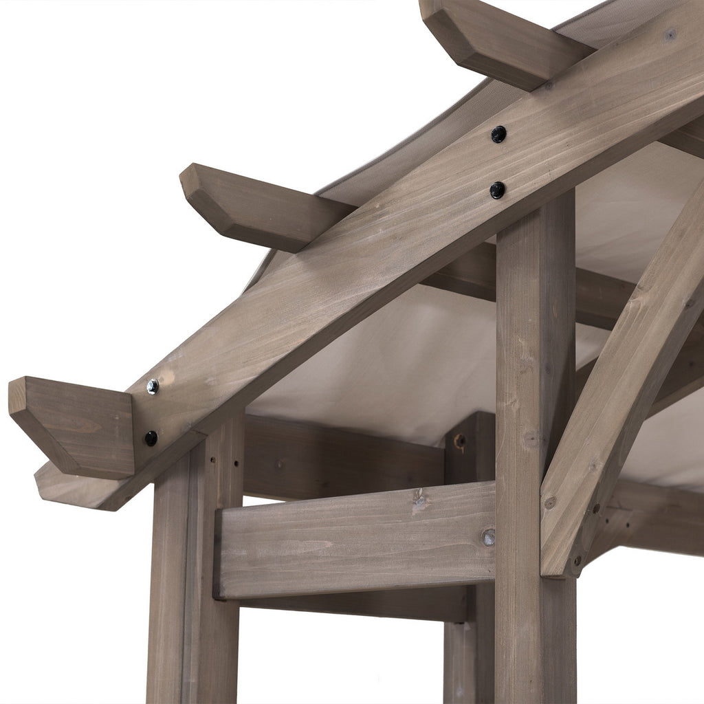 DAJTI 305cm x 427cm Cedar Wood Arched Pergola with Gray Fabric Soft Top - pergola arch