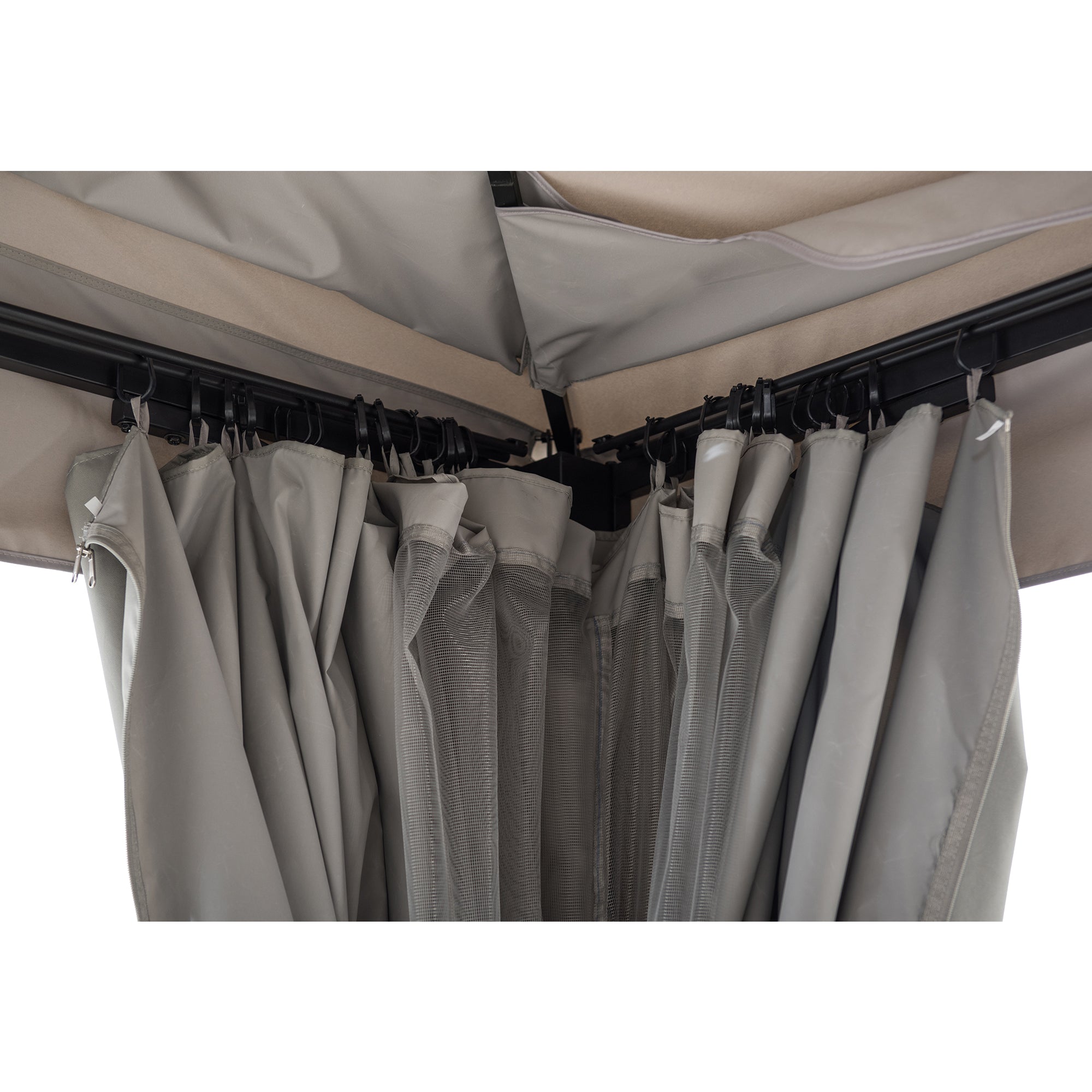 STOJ 396cm x 330cm Gray Steel Gazebo with 2-tier Hip Roof - inside corner