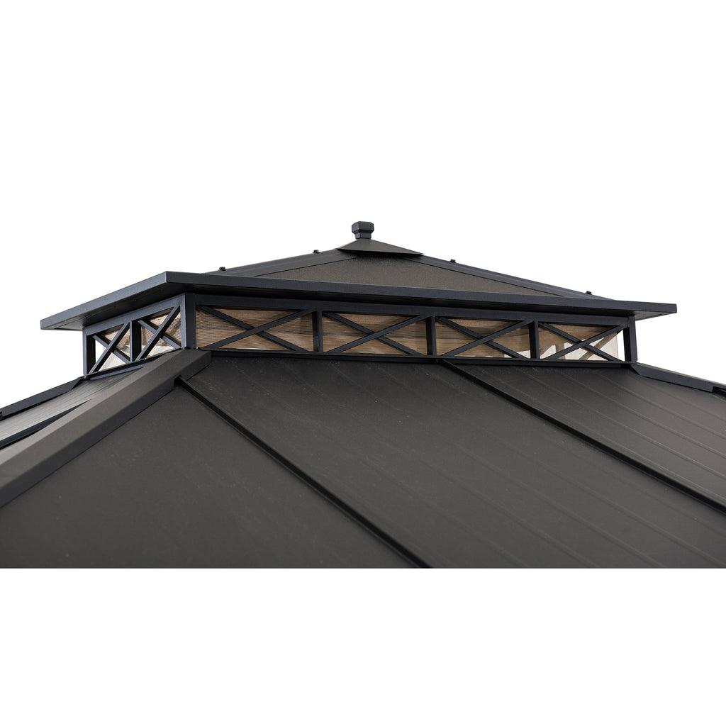 TORRE 385cm x 324cm Black 2-Tier Aluminium Hardtop Gazebo - rooftop 