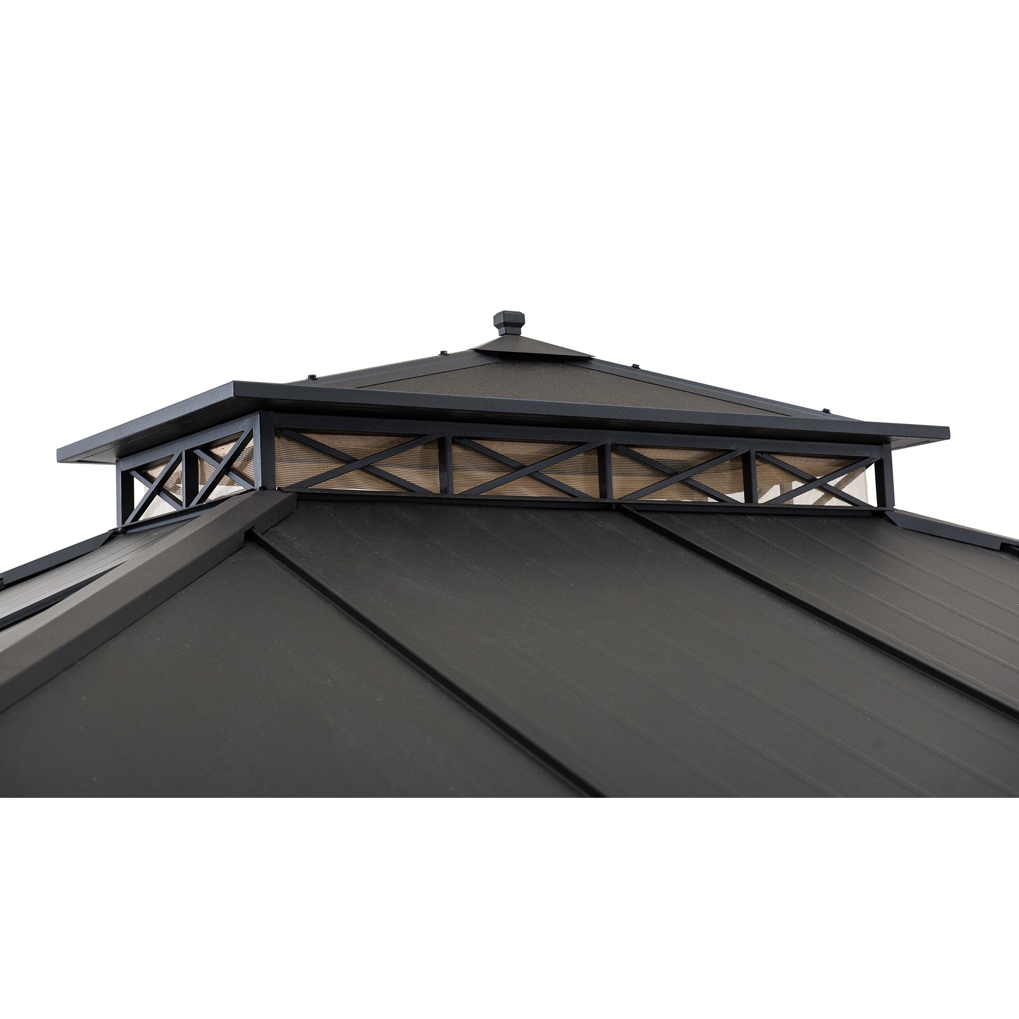 TORRE 385cm x 324cm Black 2-Tier Aluminium Hardtop Gazebo - rooftop 