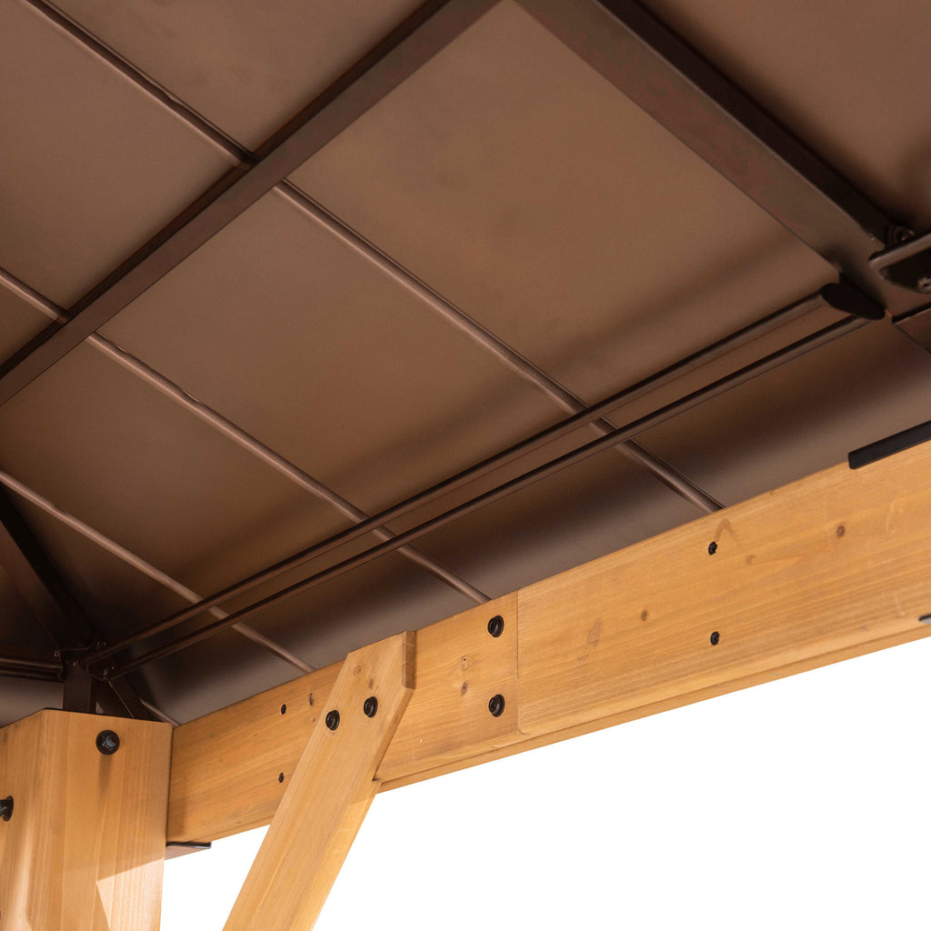RAPI 273cm x 273cm Cedar Framed Gazebo with Brown Steel and Polycarbonate Hip Roof
