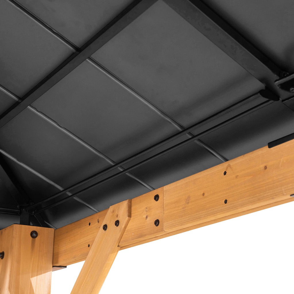 RAPI 273cm x 273cm Cedar Framed Gazebo with Anthracite Steel and Polycarbonate Hip Roof