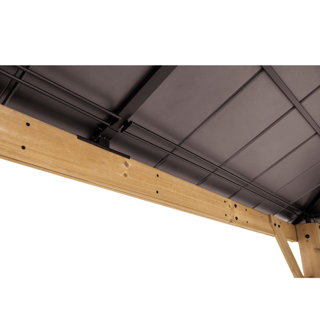 PIRIN 336cm x 336cm Cedar Framed Gazebo with Anthracite Brown Steel and Polycarbonate Hip Roof