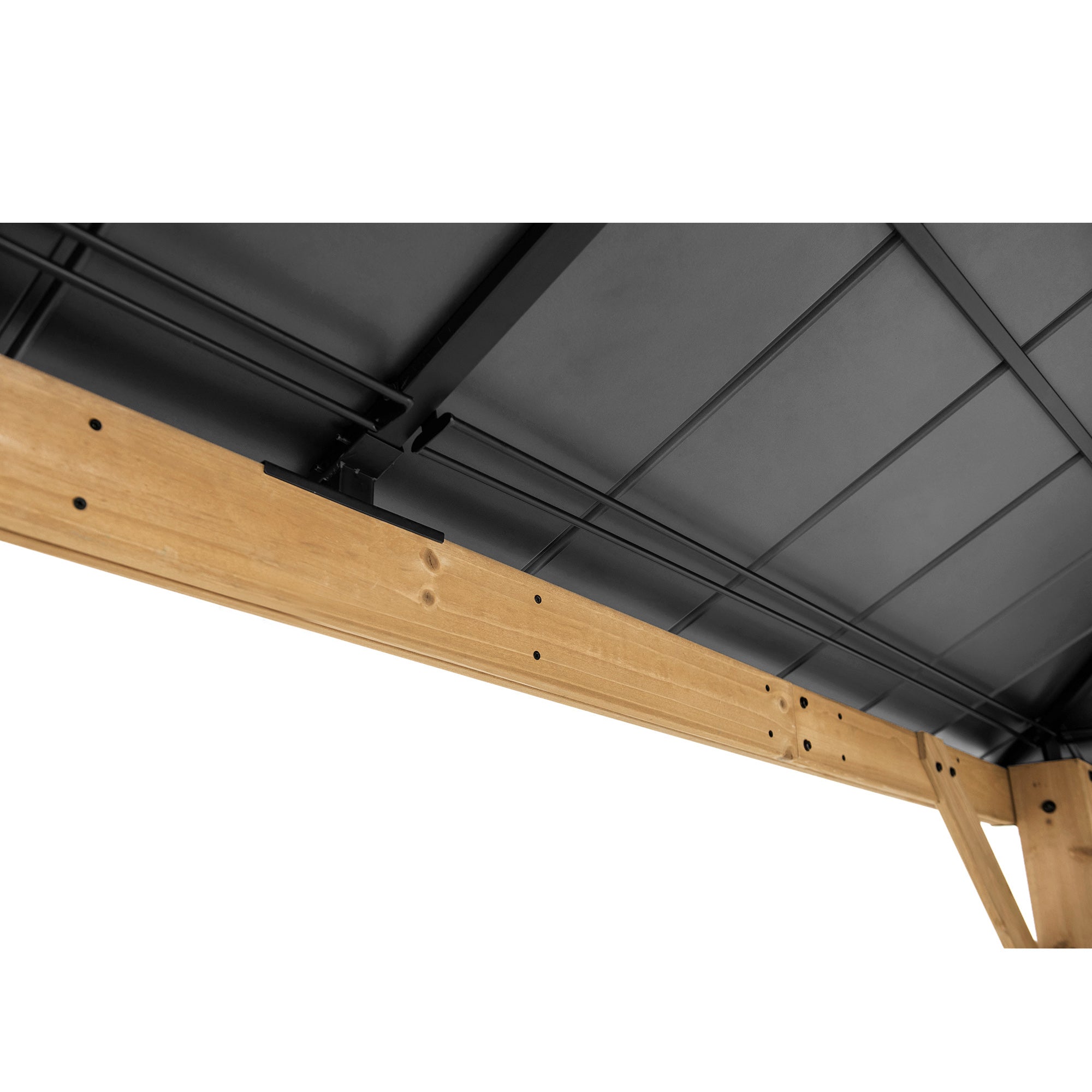 PIRIN 336cm x 336cm Cedar Framed Gazebo with Anthracite Gray Steel and Polycarbonate Hip Roof