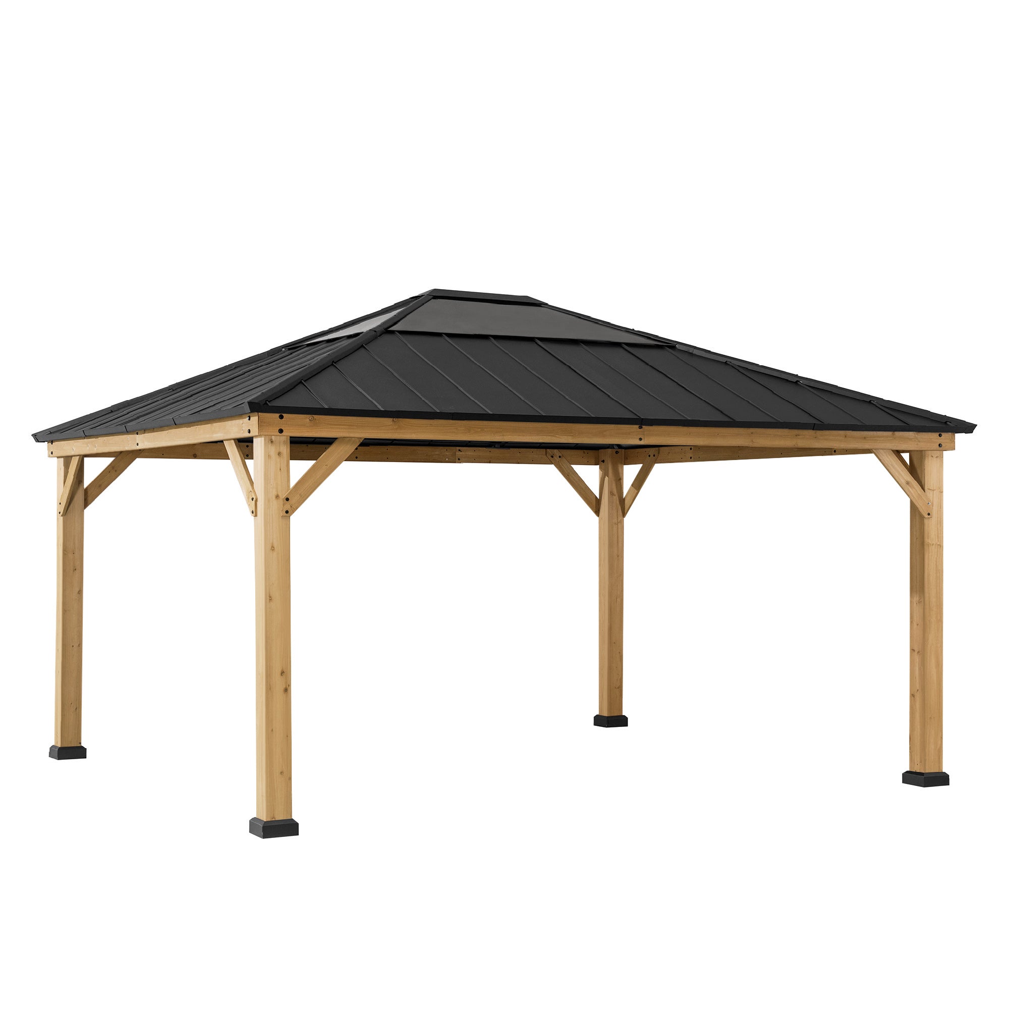 ERNIR 393cm x 452cm Cedar Wood Gazebo with Anthracite Steel Hardtop Roof - back