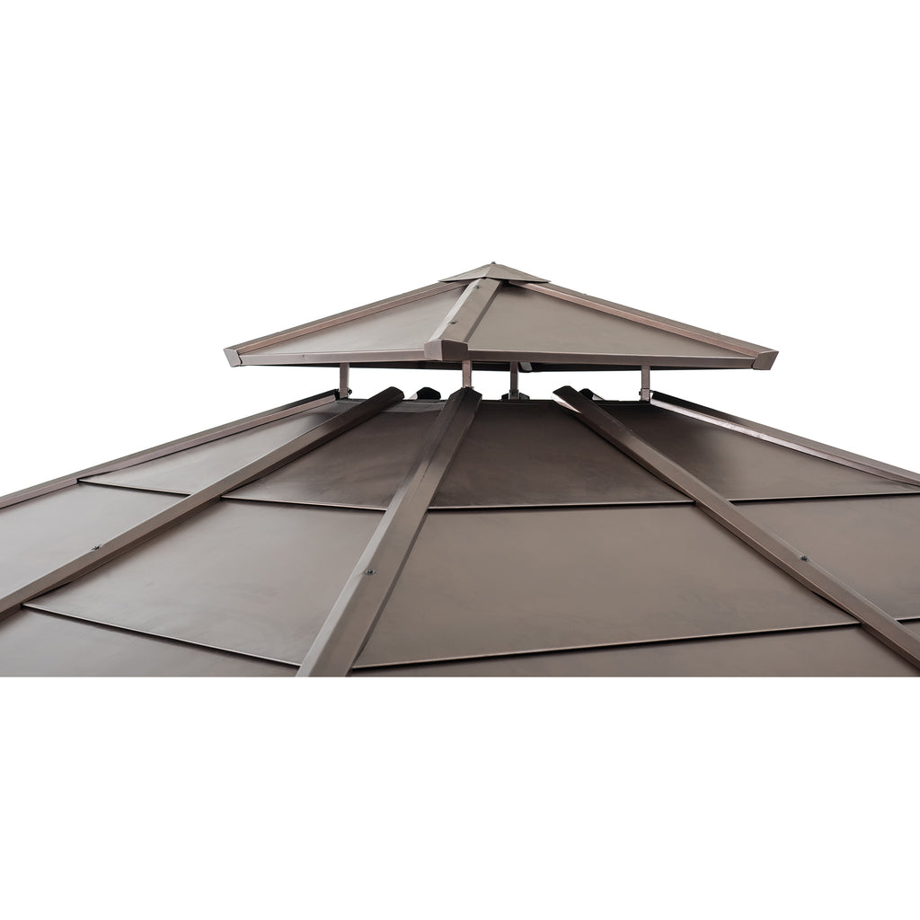 PAPS 335cm x 335cm Cedar Framed Gazebo with Brown Steel 2-tier Hip Roof - rooftop