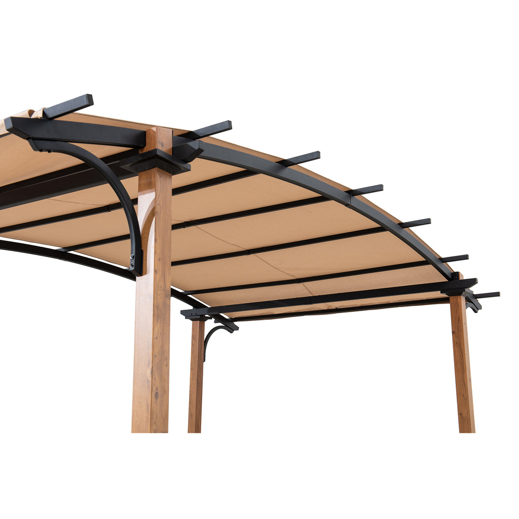 SKUTA 259cm x 406cm Steel Arched Canopy Pergola with Beige Fabric Soft Top - pergola awning