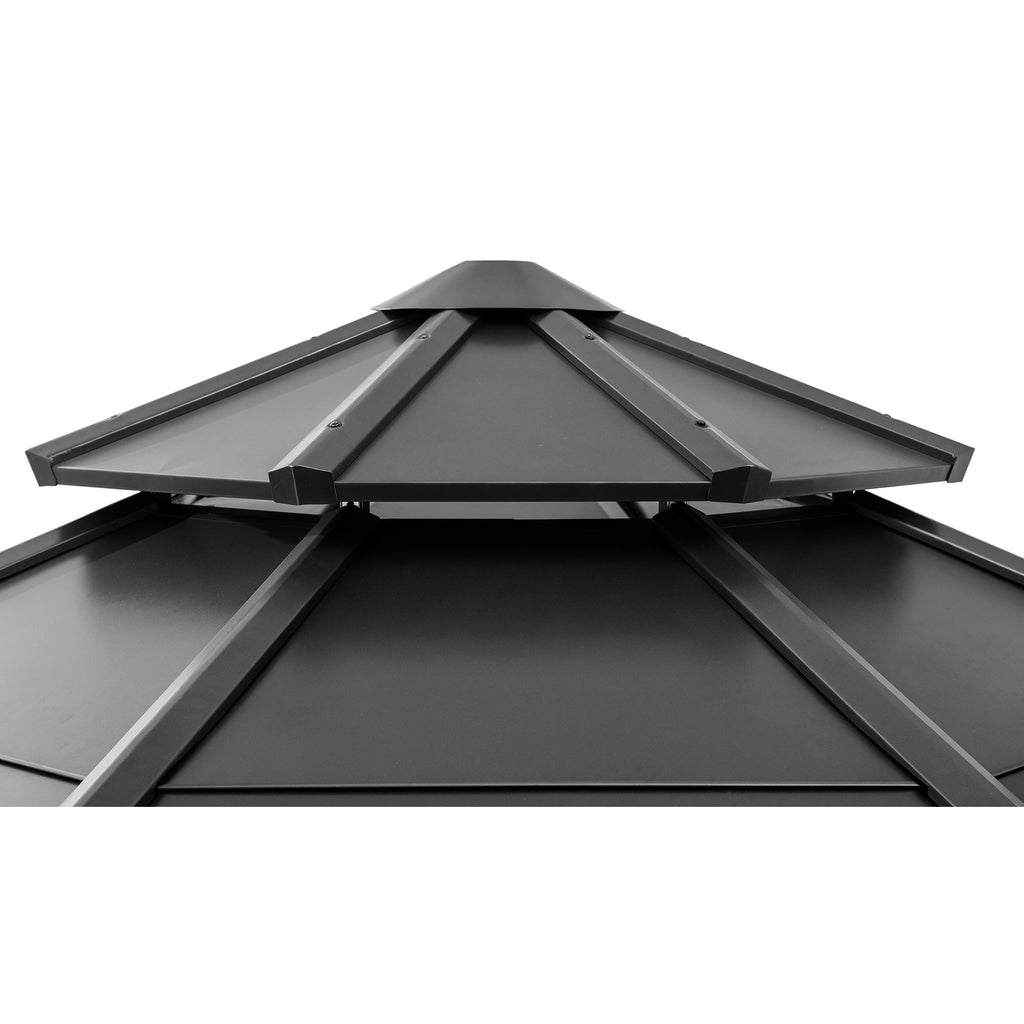 EGGI 395cm x 395cm Cedar Framed Octagon Gazebo with Anthracite Steel 2-tier Hardtop - rooftop