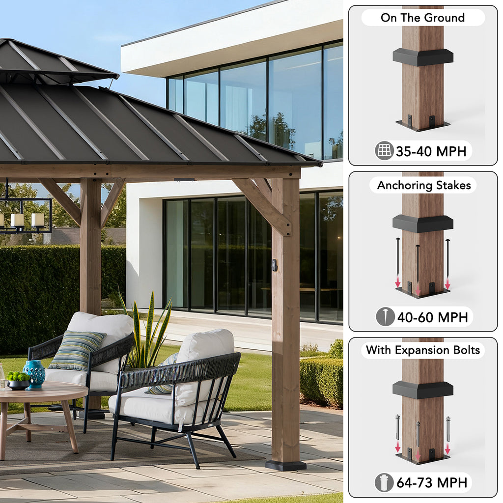 KAPS 330cm x 330cm Solar Powered Gazebo with Dark Brown Steel Hardtop
