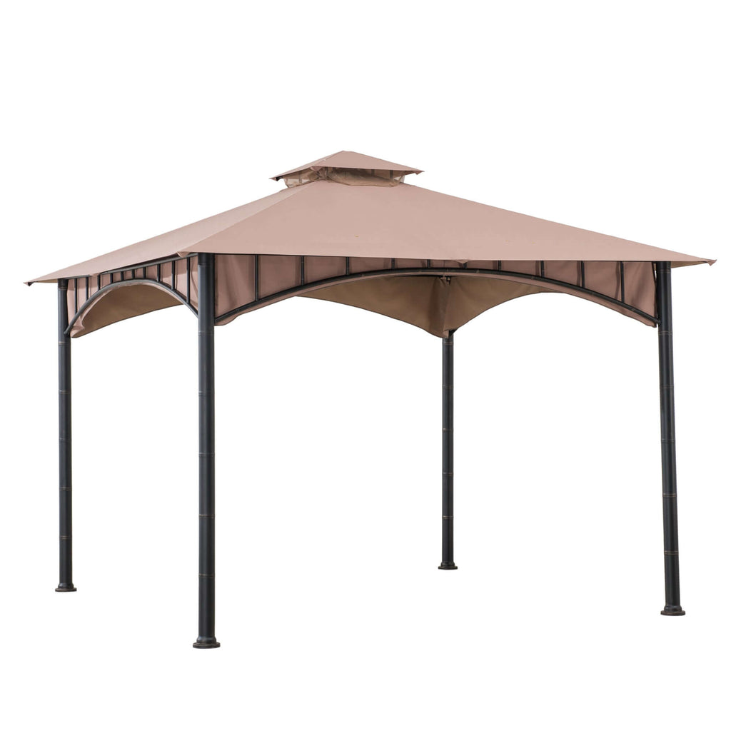 LAURO 340cm x 340cm Brown Fabric Steel Canopy with Ventilated 2-tier Top - full view