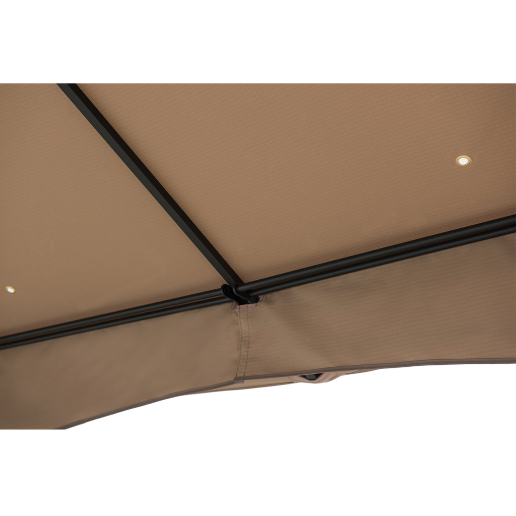 LAURO 340cm x 340cm Brown Fabric Steel Canopy with Ventilated 2-tier Top