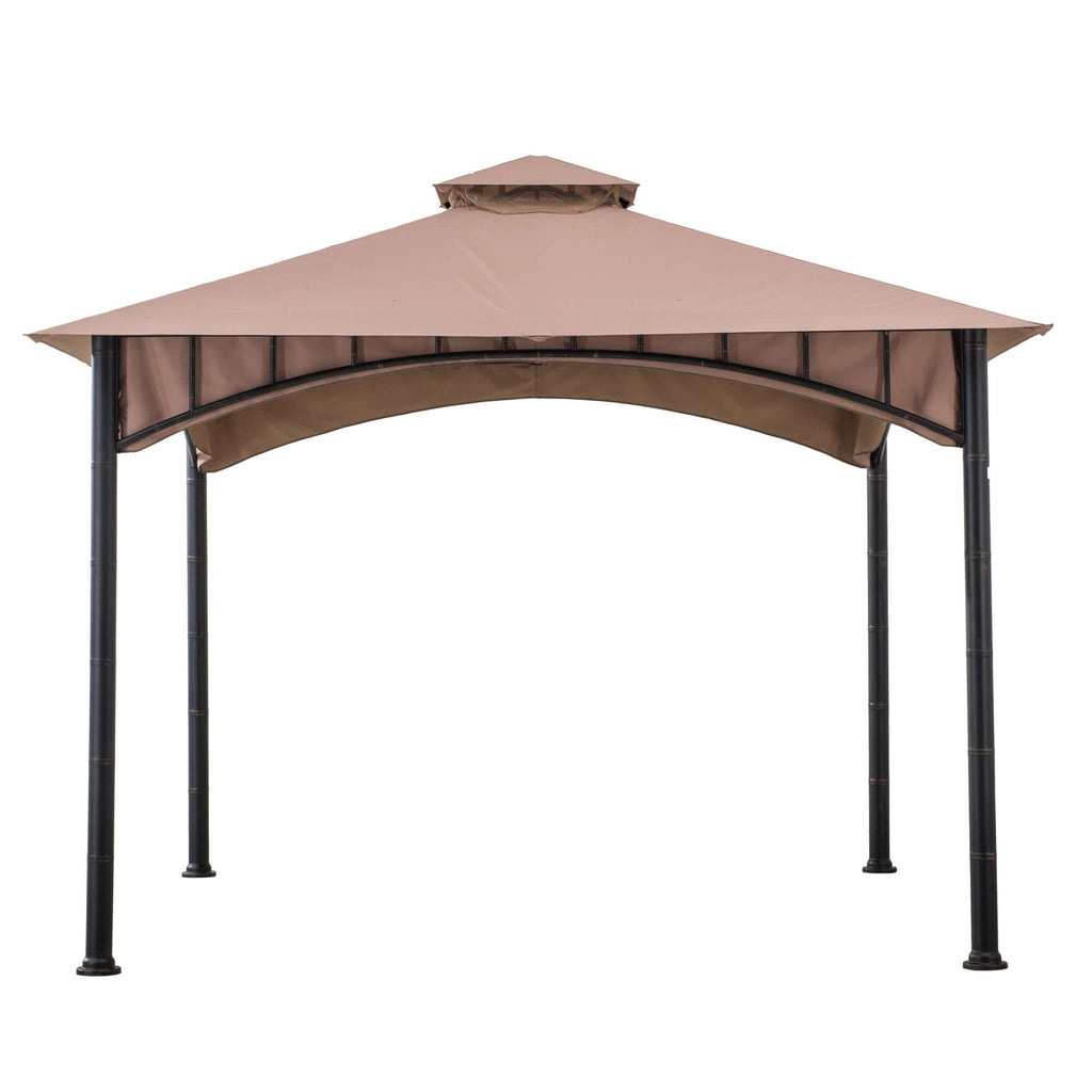 LAURO 340cm x 340cm Brown Fabric Steel Canopy with Ventilated 2-tier Top - front