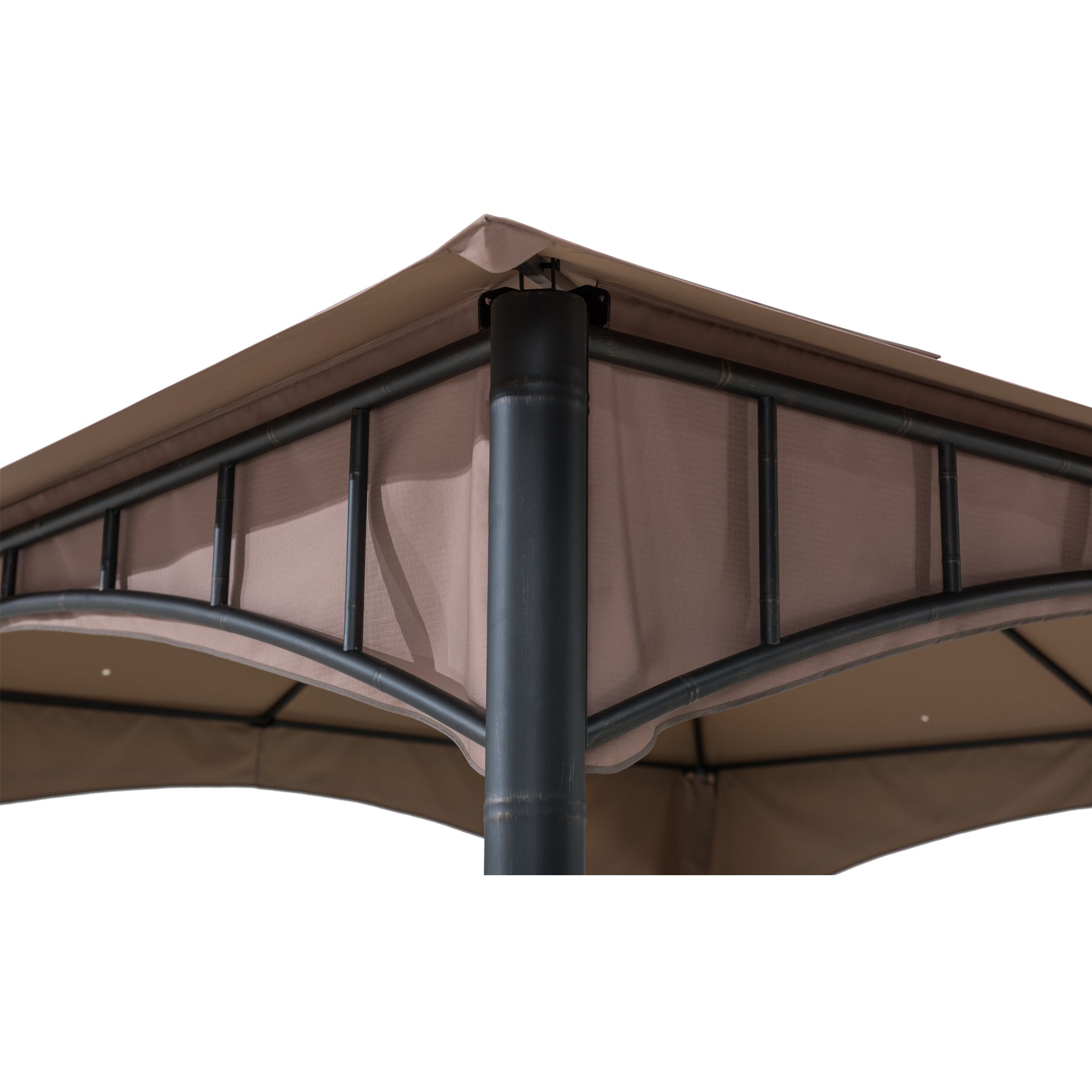 LAURO 340cm x 340cm Brown Fabric Steel Canopy with Ventilated 2-tier Top
