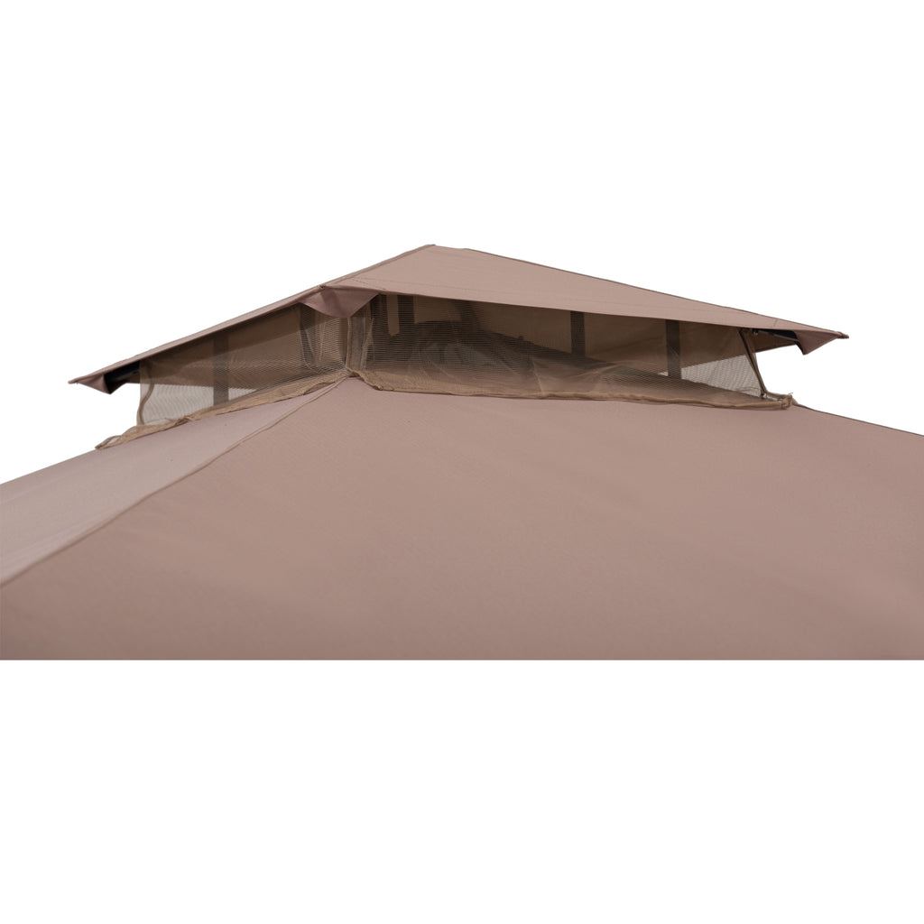 LAURO 340cm x 340cm Brown Fabric Steel Canopy with Ventilated 2-tier Top - rooftop