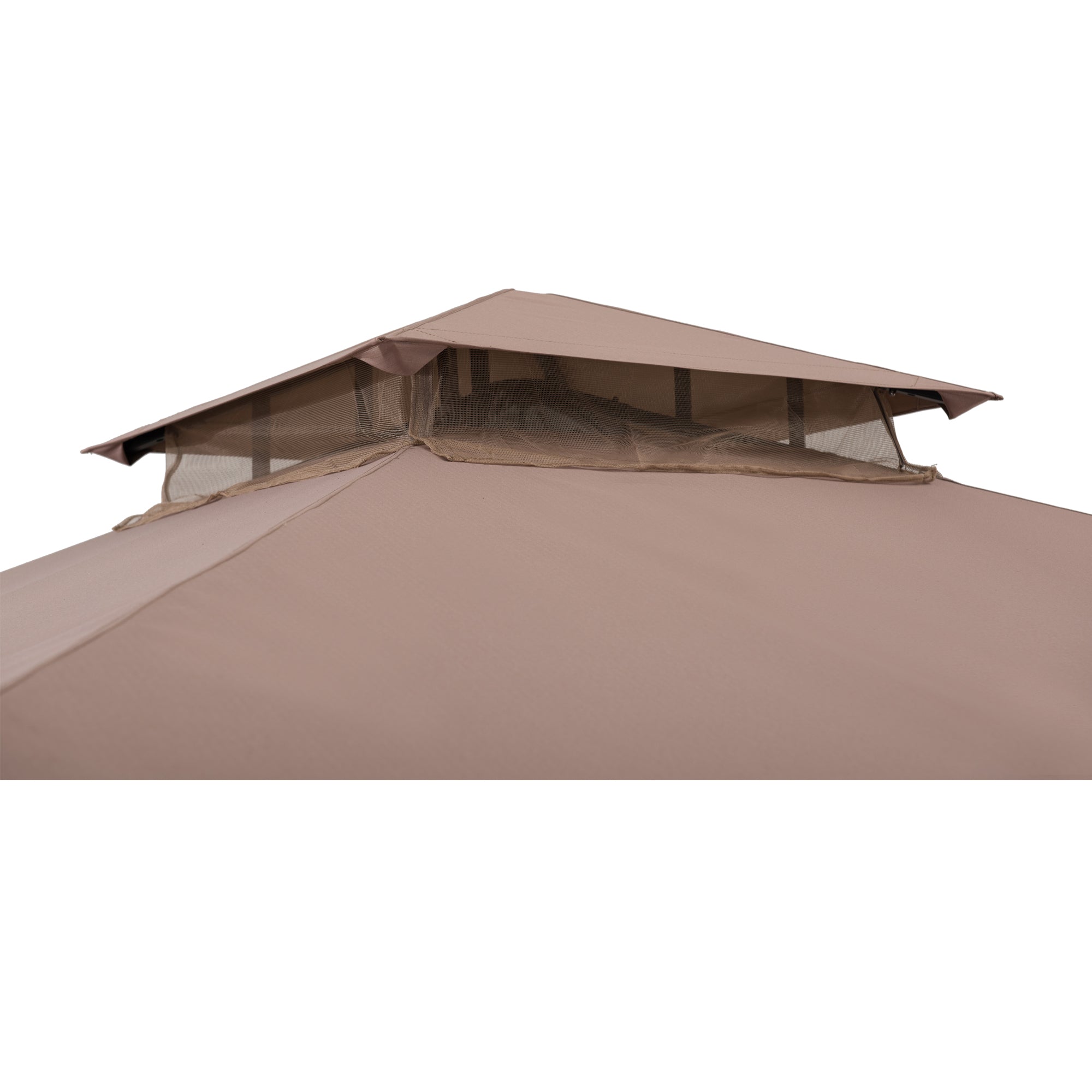 LAURO 340cm x 340cm Brown Fabric Steel Canopy with Ventilated 2-tier Top - rooftop