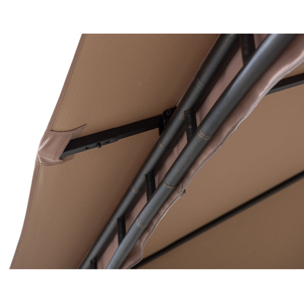 LAURO 340cm x 340cm Brown Fabric Steel Canopy with Ventilated 2-tier Top