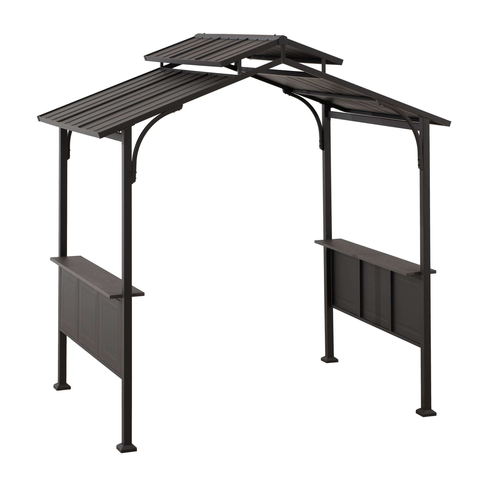 ASPE 152cm x 244cm Black Steel Grill Gazebo with 2-tier Hard Top - front