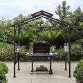 ASPE 152cm x 244cm Black Steel Grill Gazebo with 2-tier Hard Top - full view