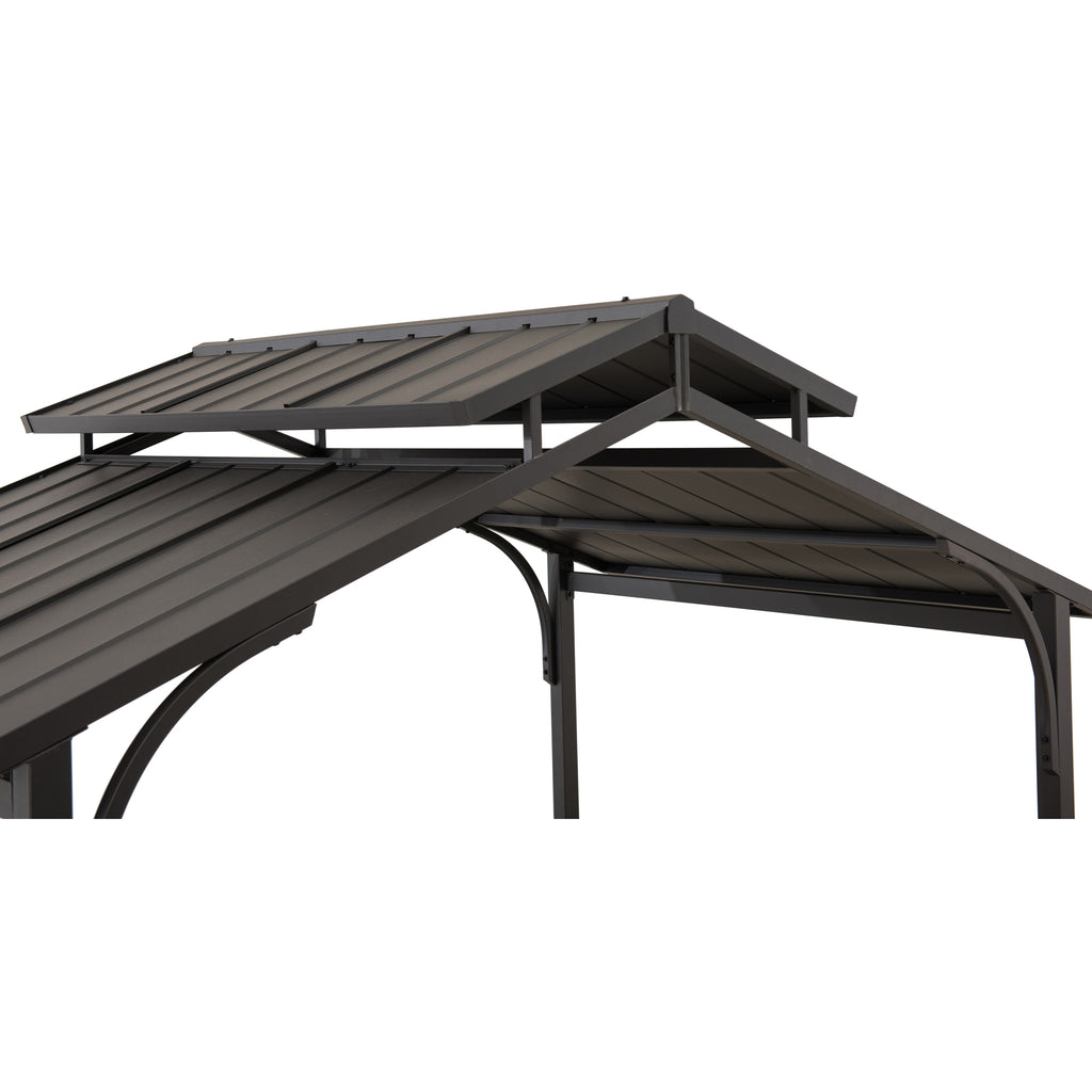 ASPE 152cm x 244cm Black Steel Grill Gazebo with 2-tier Hard Top - roof