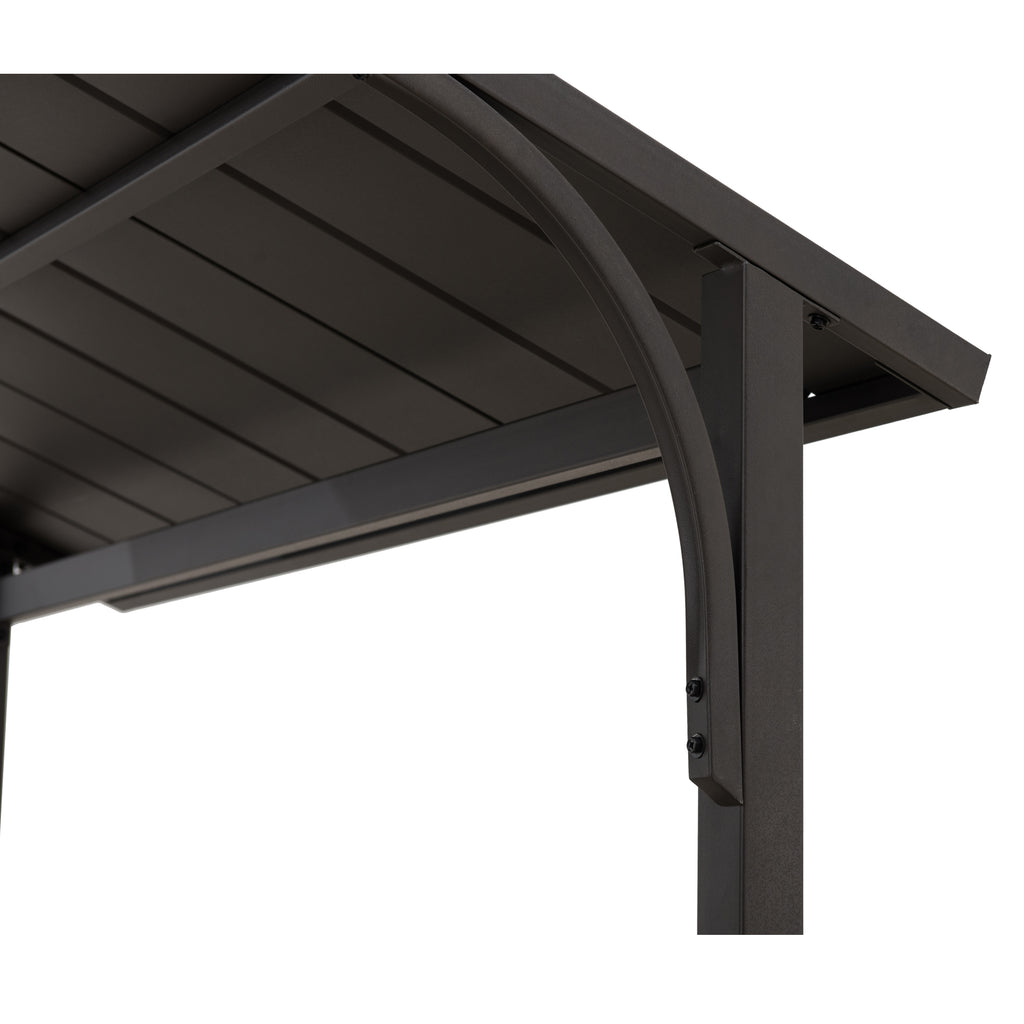 ASPE 152cm x 244cm Black Steel Grill Gazebo with 2-tier Hard Top