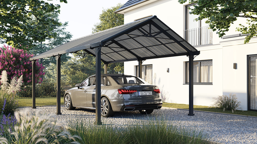 EIGER 367cm x 610cm Gray Steel Carport with Steel Hardtop - gazebo per auto