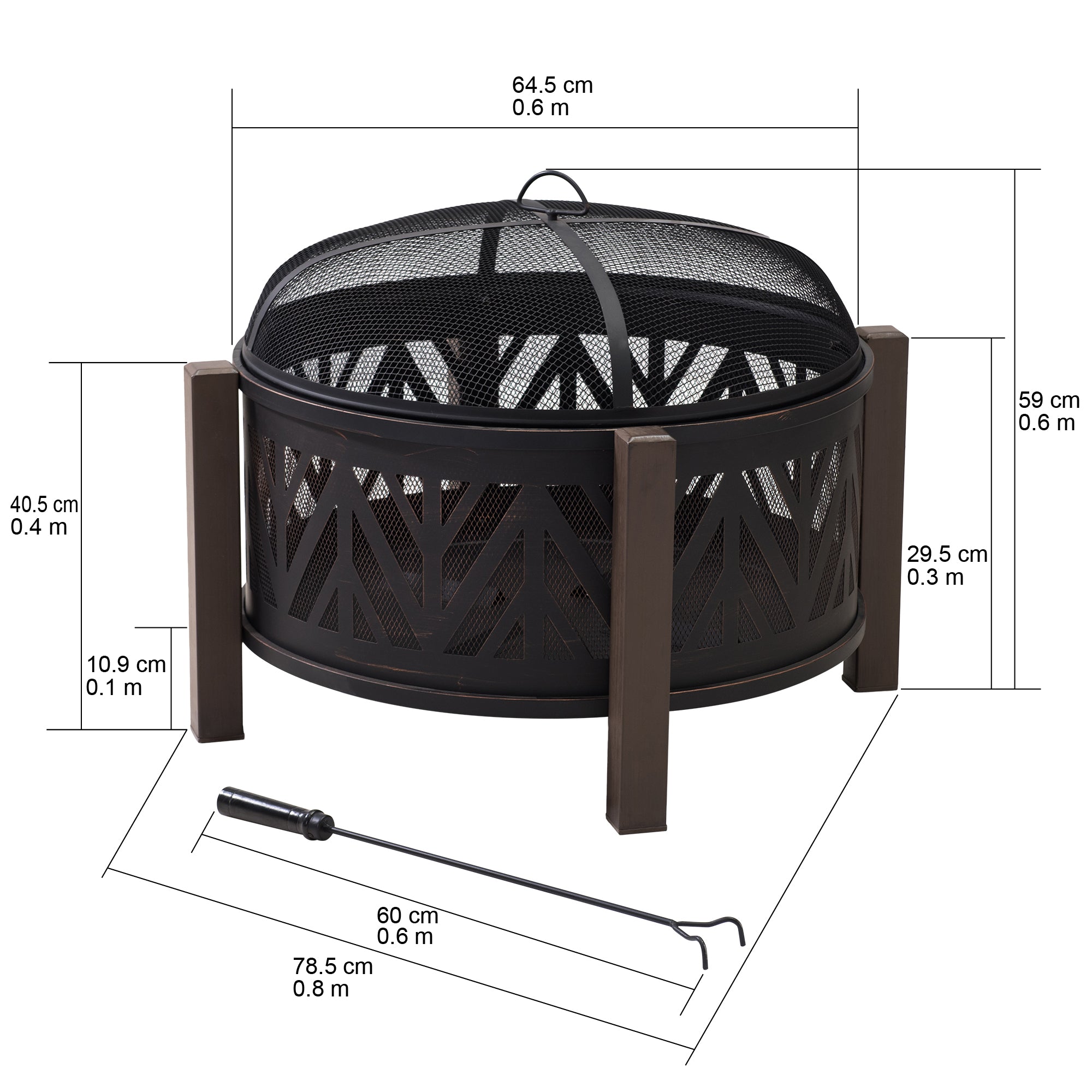 BROMO XL Steel Black Fire Bowl - dimensions