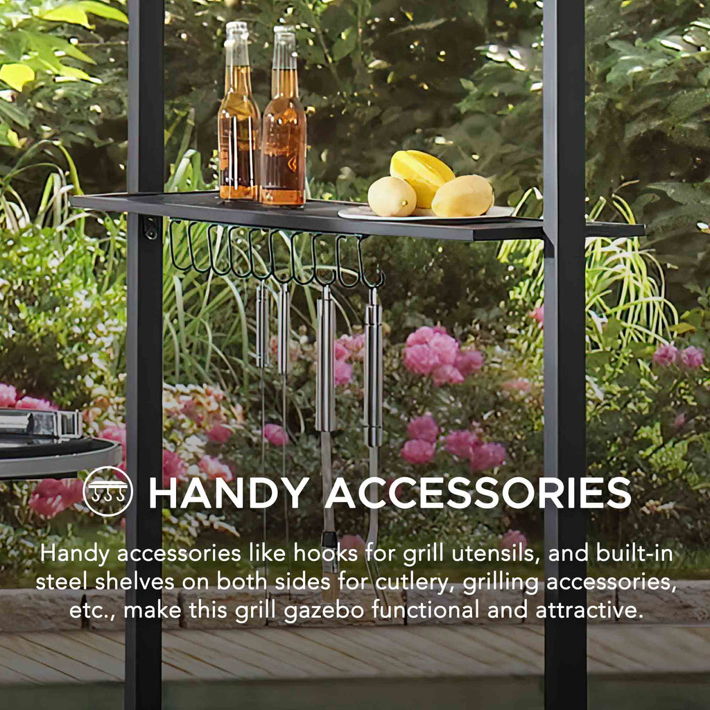 LINAS 152cm x 244cm Black Steel 2-tier Grill Gazebo