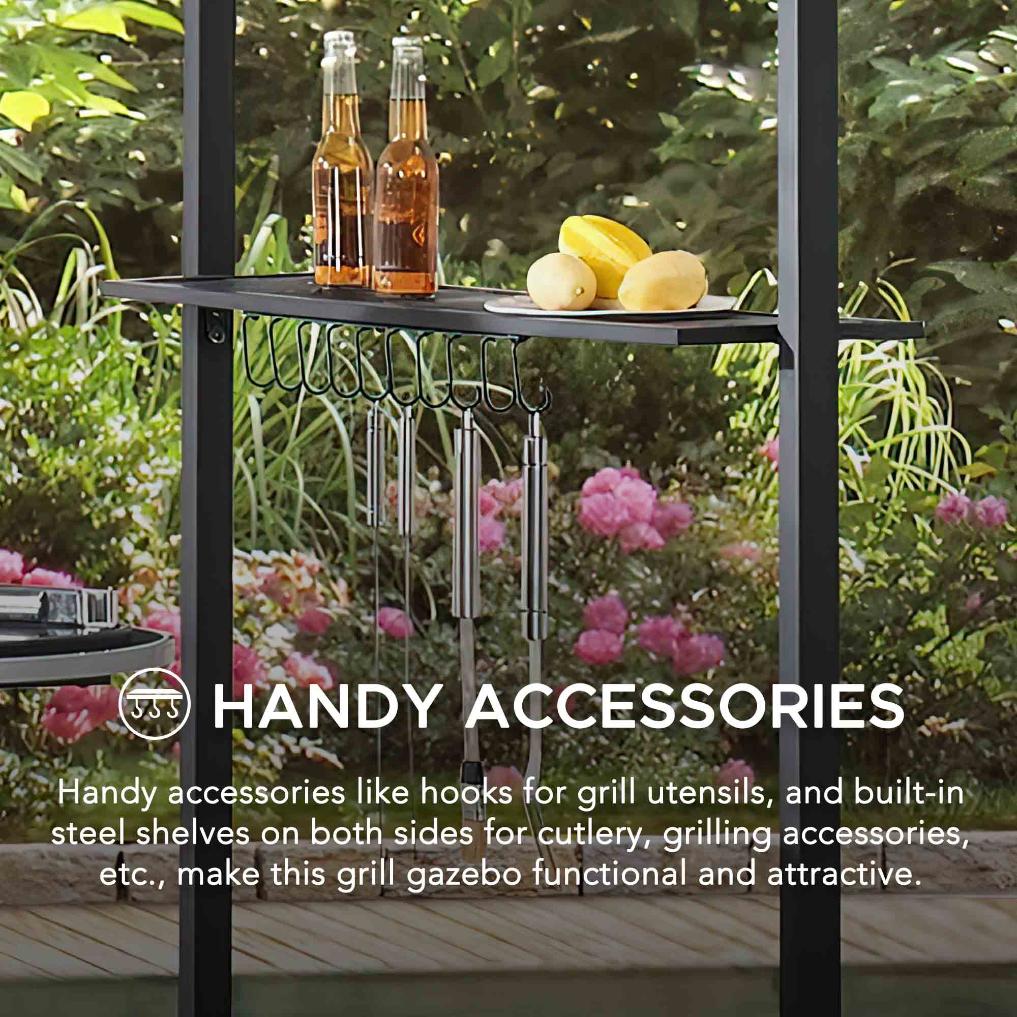 LINAS 152cm x 244cm Black Steel 2-tier Grill Gazebo