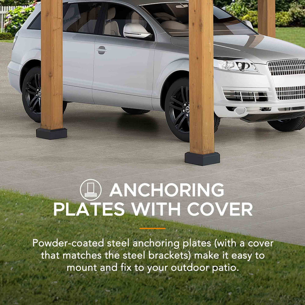 KORAB 335cm x 400cm Cedar Wood Carport with Anthracite Steel Roof - auto