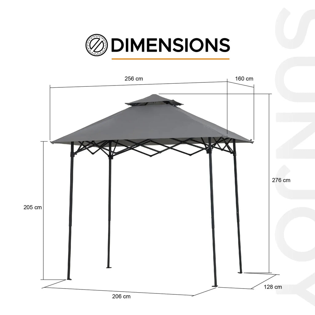 CINTO 256cm x 160cm Grey Steel Grill Gazebo with LED Light