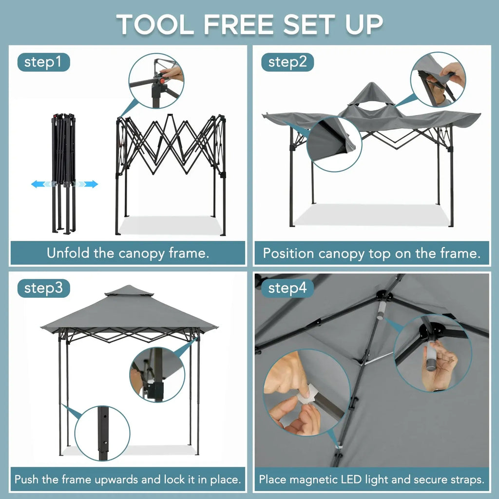 CINTO 256cm x 160cm Grey Steel Grill Gazebo with LED Light