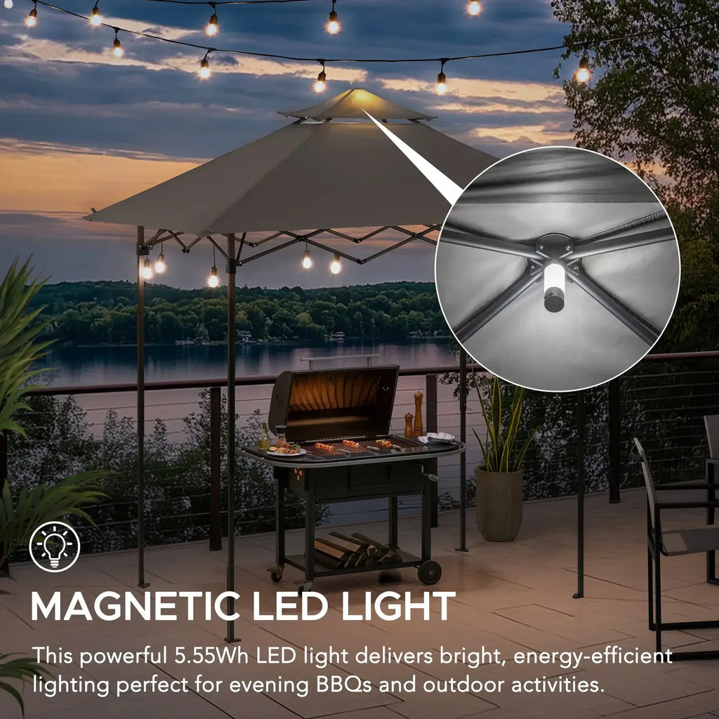 CINTO 256cm x 160cm Grey Steel Grill Gazebo with LED Light