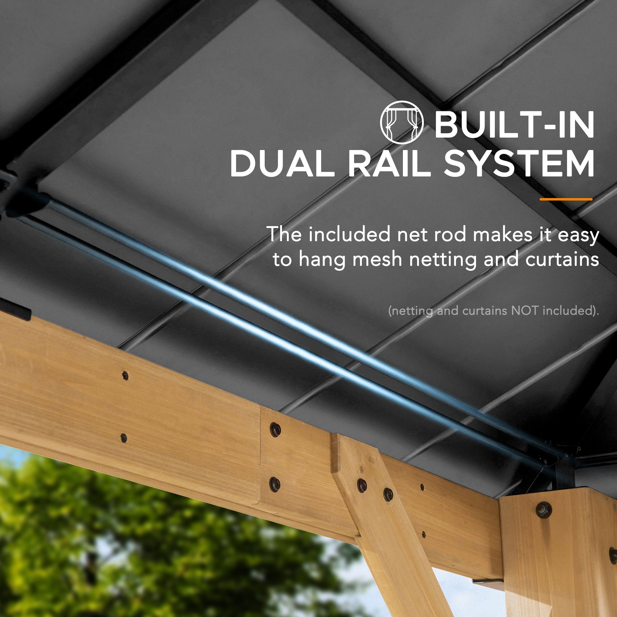 RAPI 273cm x 273cm Cedar Framed Gazebo with Anthracite Steel and Polycarbonate Hip Roof