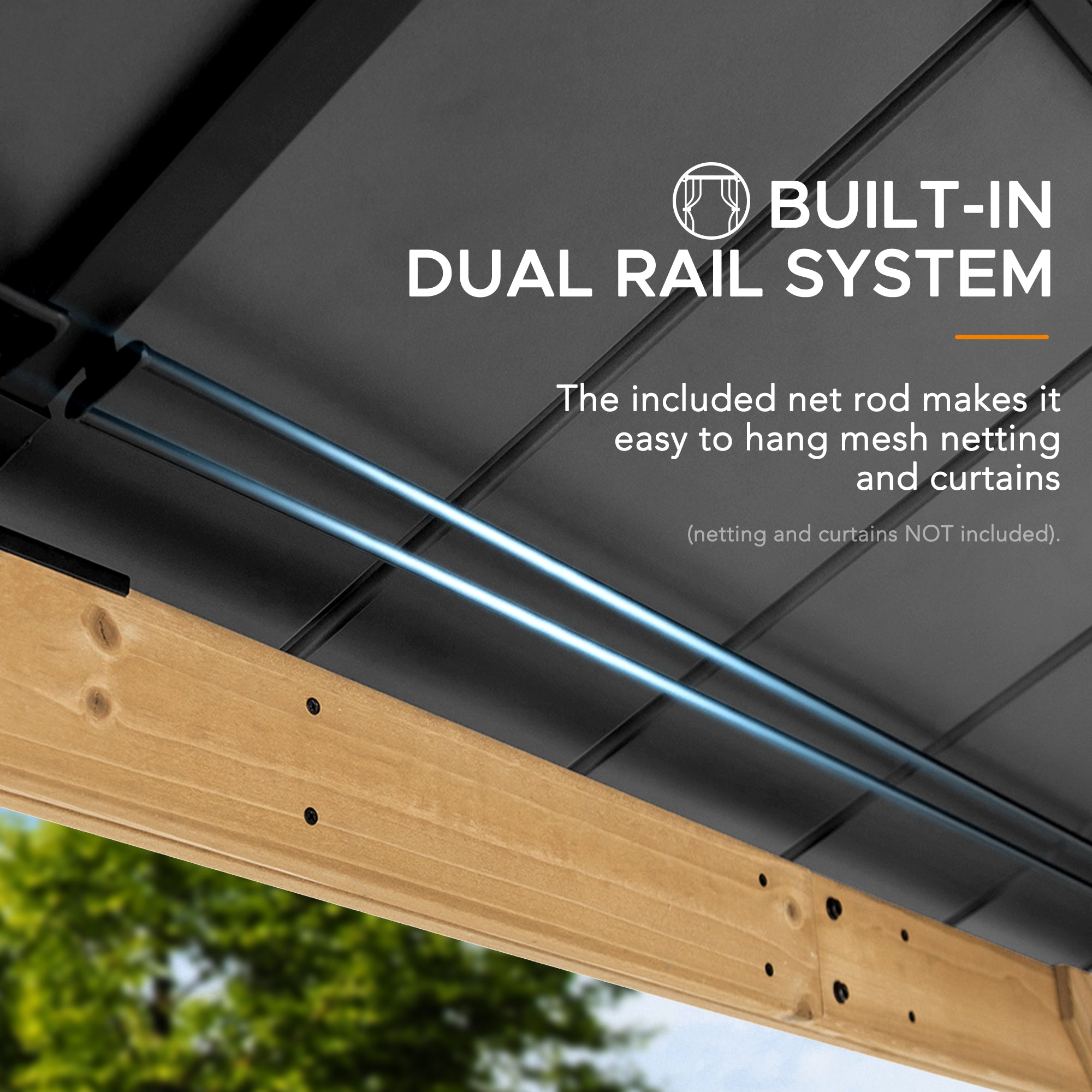 PIRIN 336cm x 336cm Cedar Framed Gazebo with Anthracite Gray Steel and Polycarbonate Hip Roof