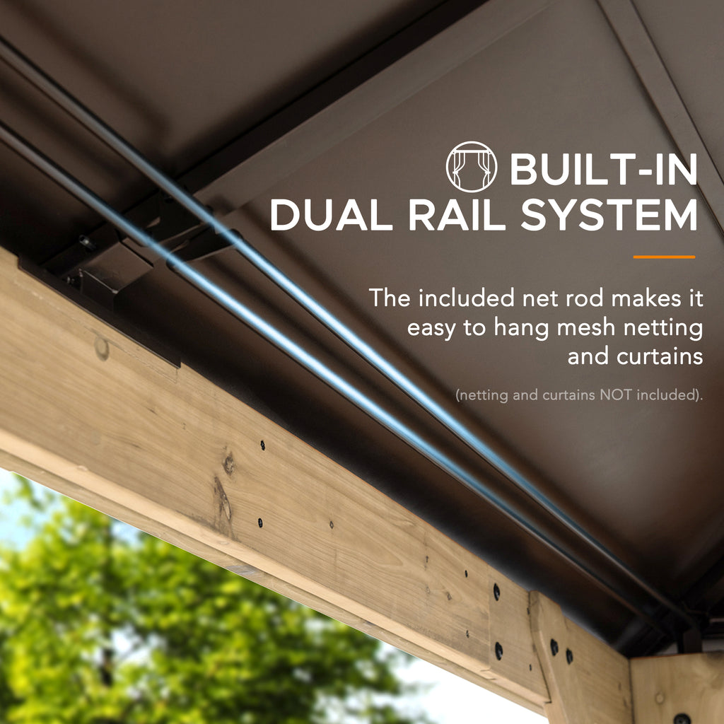 PAPS 335cm x 335cm Cedar Framed Gazebo with Brown Steel 2-tier Hip Roof