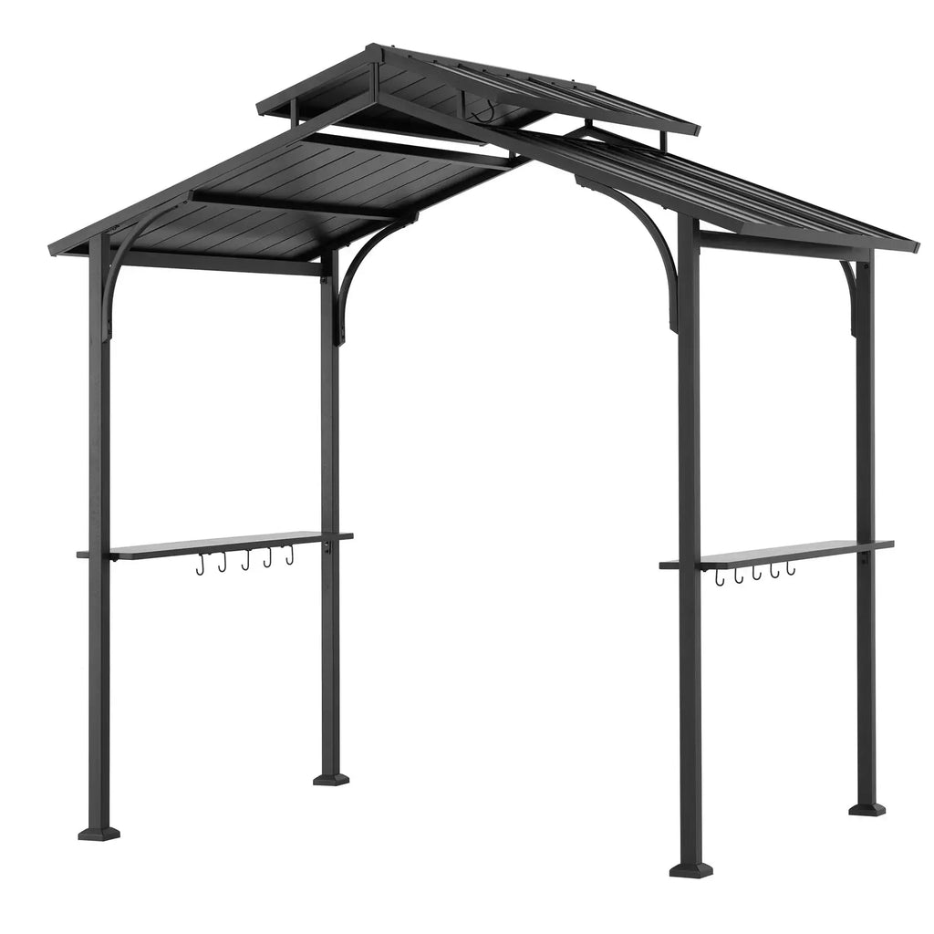 ECRINS 153cm x 242cm Black Steel Grill Gazebo with 2-tier Hard Top