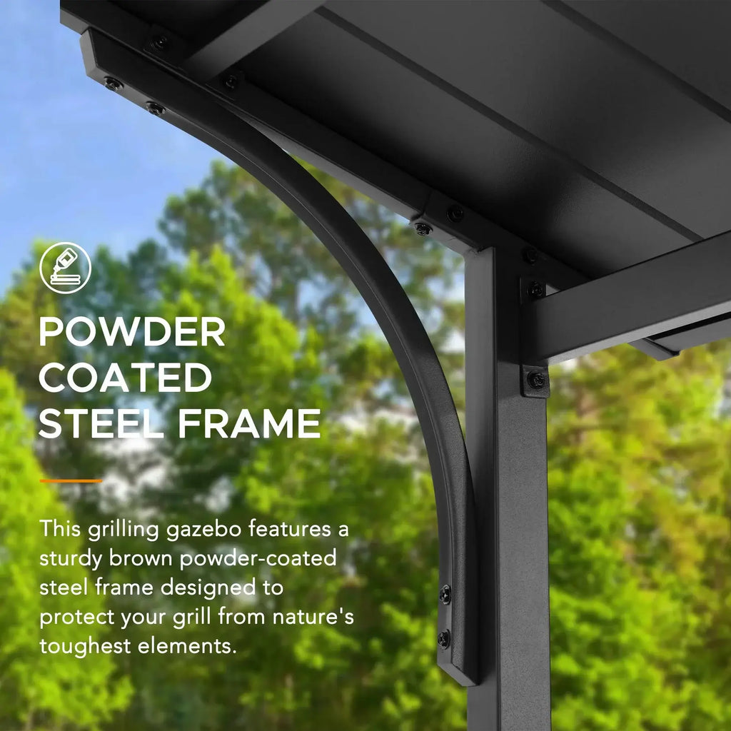 ECRINS 153cm x 242cm Black Steel Grill Gazebo with 2-tier Hard Top