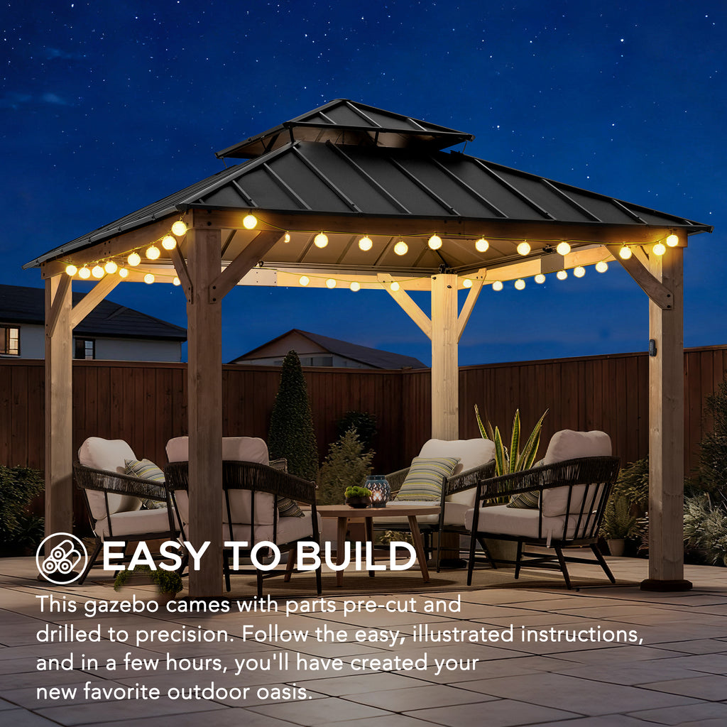 KAPS 330cm x 330cm Solar Powered Gazebo with Dark Brown Steel Hardtop