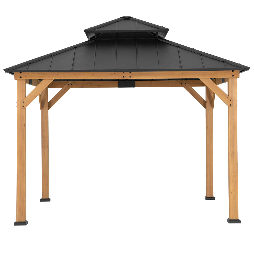 KAPS 330cm x 330cm Cedar Framed Gazebo with Anthracite Steel Hardtop - full view